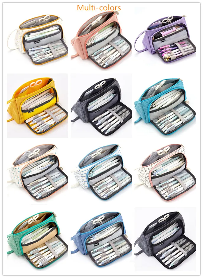 Amazon Hot Popular Large Capacity Canvas Waterproof Durable Pen Box kawaii Pencil Case Suitable For School Office