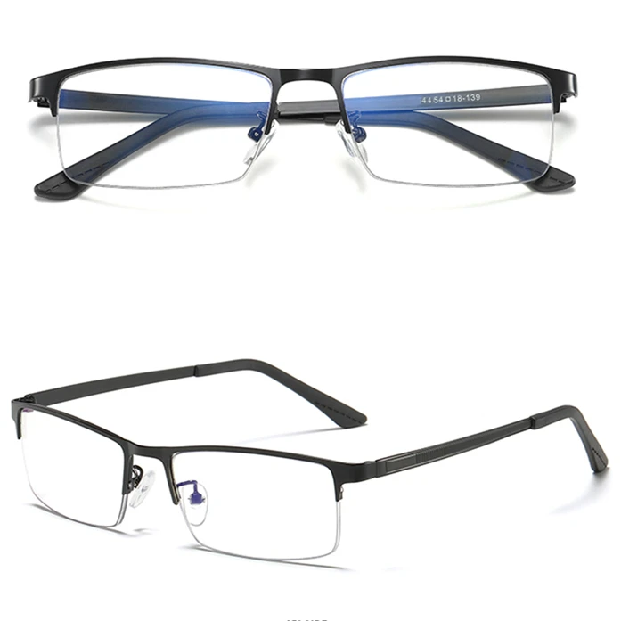 small rectangle black silver alloy half-rimless optical prescription monturas de gafas 2024 men computer glasses anti blue light