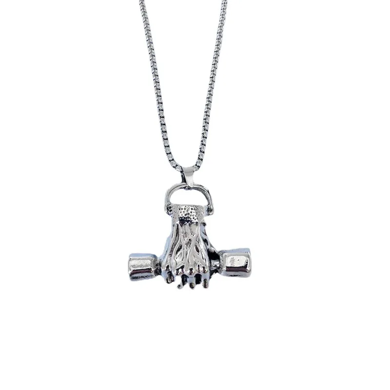 Fashion Men Pendant Sweater Chain Hand Dumbbells Barbell Hip Hop  Necklace Vintage Fist Weightlifting Punk Necklace For Man
