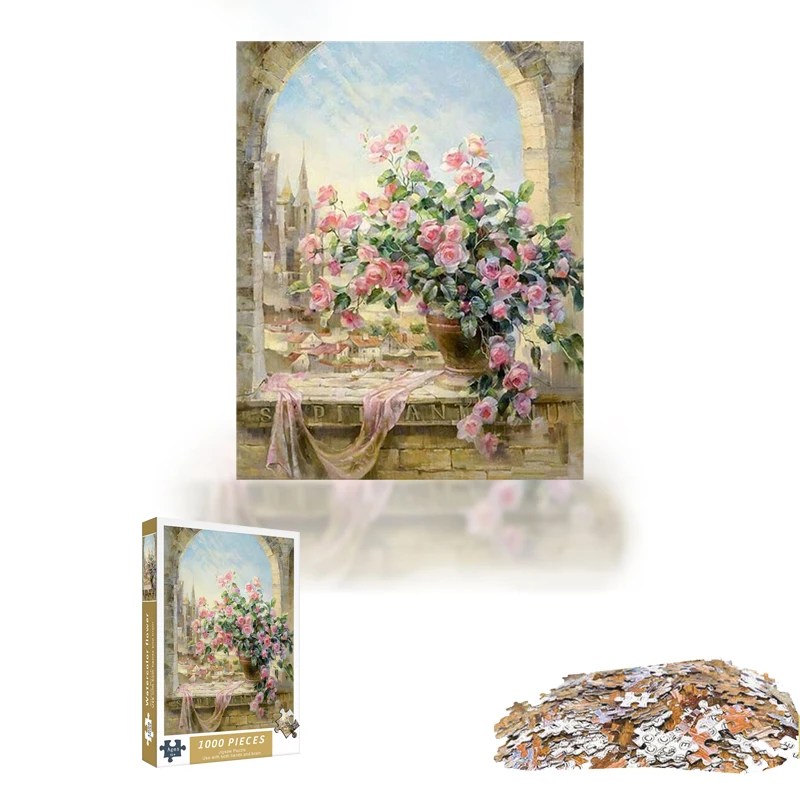 1000 Pieces Paper Jigsaw Puzzles Brain Game Toy Print Custom HD Castle Flower for Adult and Children Gifts Eco-friendly Unisex