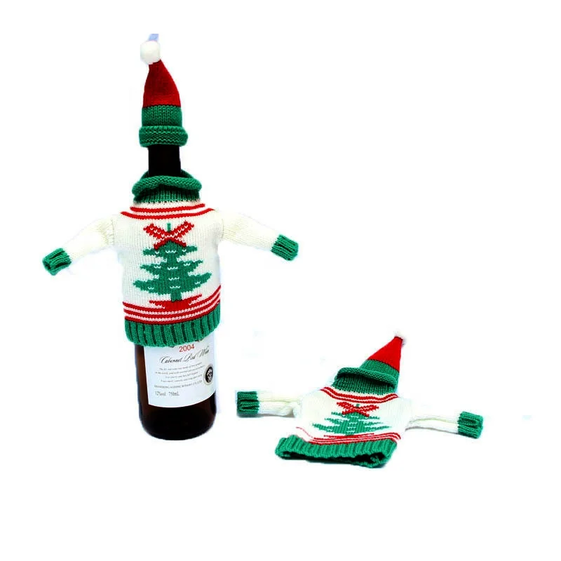 Красные рождественские украшения, вязаный свитер с бутылкой вина, шляпа, шапки