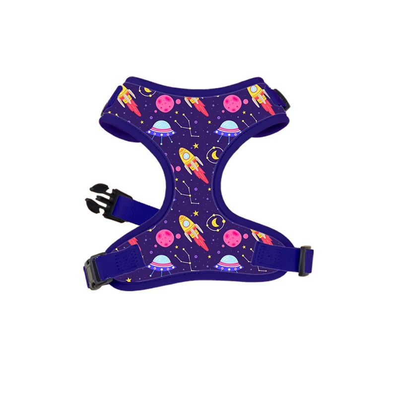 Neoprene Printed No Pull Purple Pet Vest Collar Leash Soft Padded Cat Dog Leash Leads Step In Lock Adjustable Luxury Dog Harness
