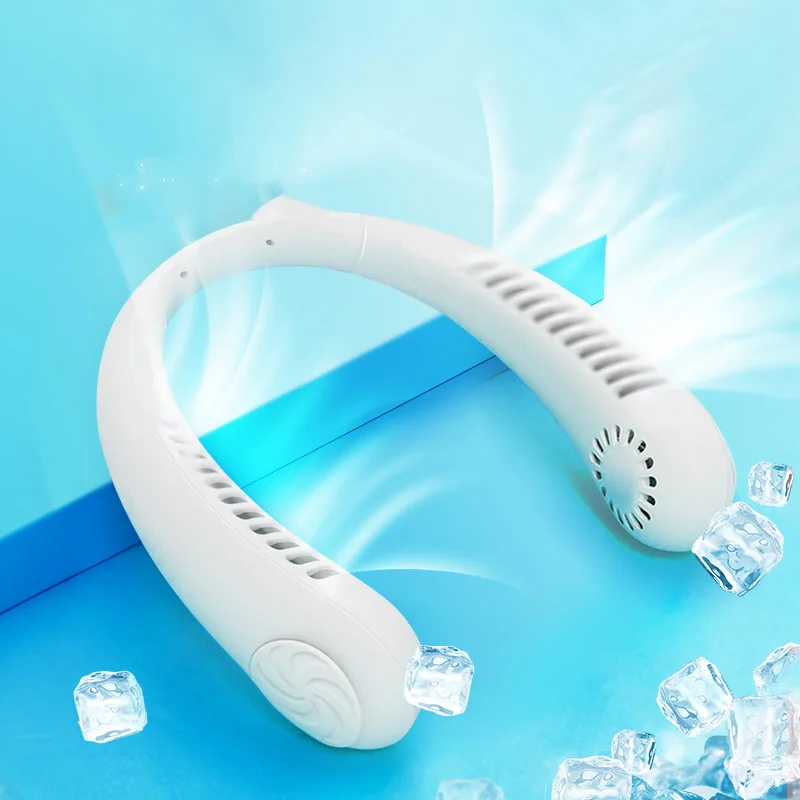 EBEZ Factory Custom Trending Sports Mini Neck Fan Portable Hanging Neck Fan 1800mAH Battery Leafless Necklace Fan