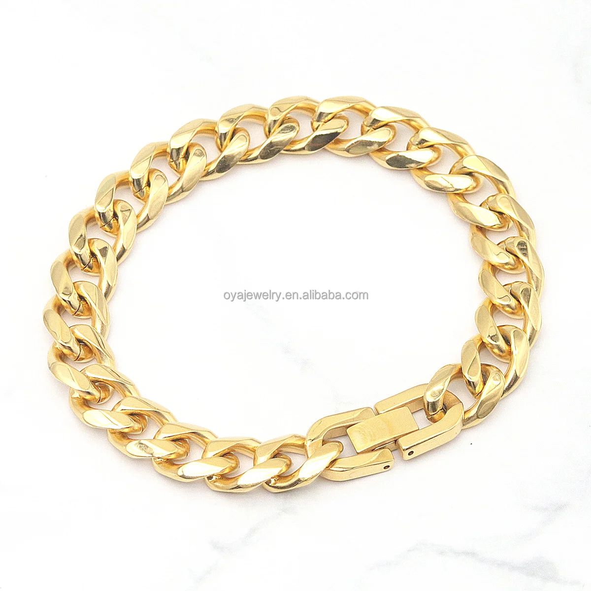 OYA Fashion Classic Jewelry Bracelet Vintage Silver Black Gold Plated Color Stainless Steel Miami Cuban Chain Bracelet Men