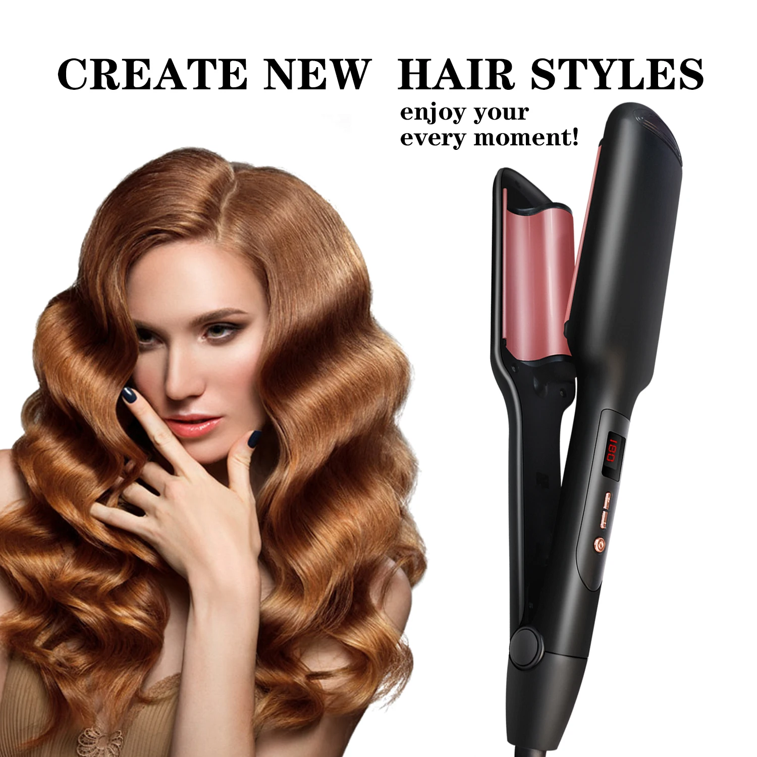 Hair Styler Tourmaline Hair Crimping Iron,Wave Maker 3 Barrels Curling Iron Dual Voltage Hair Curler