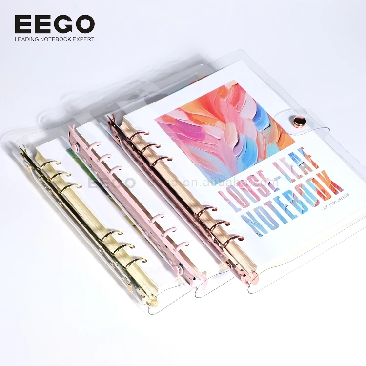 New White Clear Pvc Soft Cover Customised Wholesale Refillable Loose Leaf Journal 6 Ring Binder Gold A5 Notebook With Divider