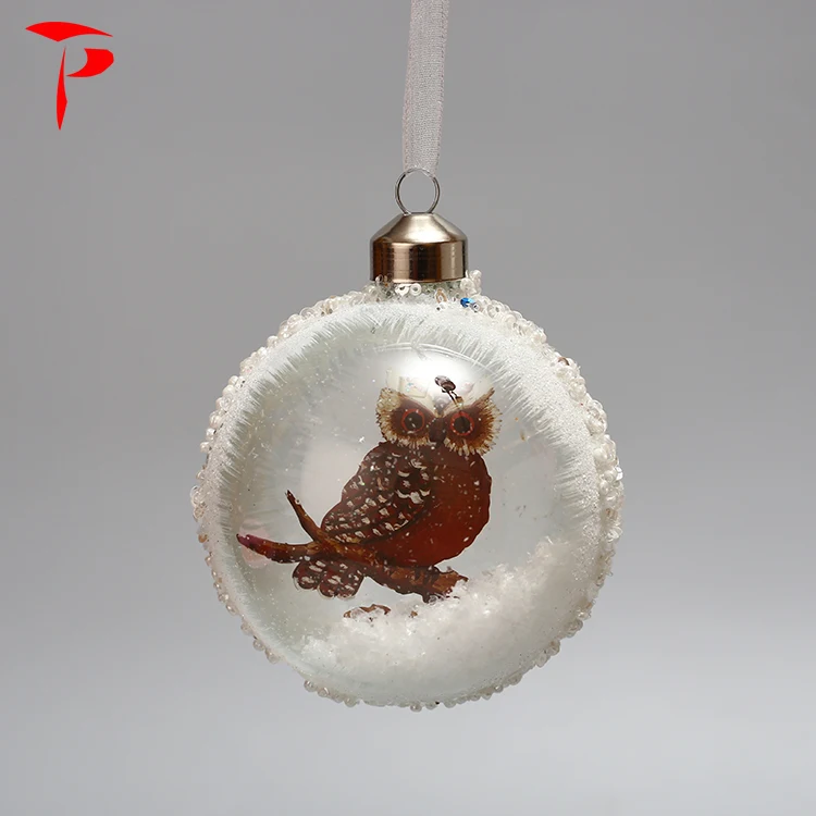 Wholesale Clear Hanging Glass Baubles Flat Christmas Ornaments Snow Ball