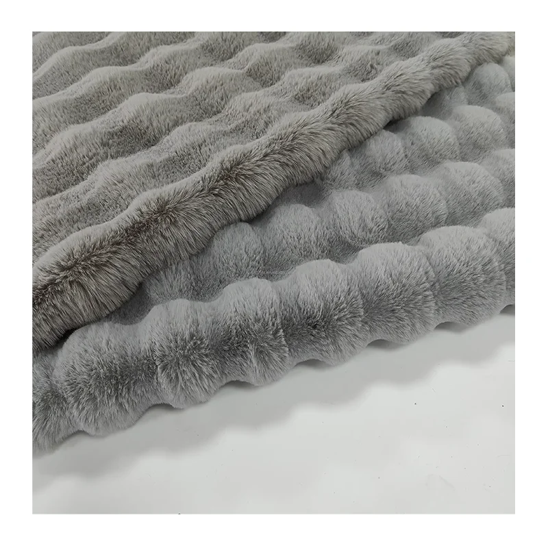Shaggy And Puffy Sofa Polyester Fabric Jacquard 750GSM Faux Rabbit Fur Bubble Fabric For Coat Pet Cushion Doll
