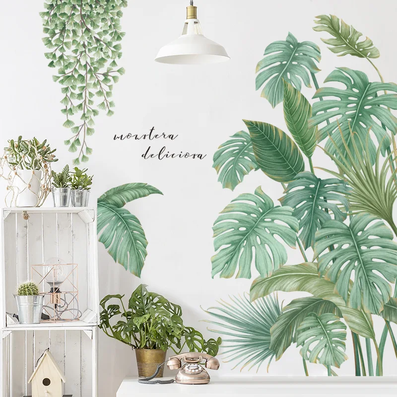 Removable Wall Sticker Cat Flower Pot Plant Leaves Warm Small Fresh Self Adhesive Sticker Bedroom Home Decoration Decal