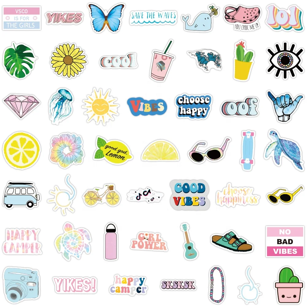 100pcs sticker packs small fresh waterproof PVC graffiti VSCO random stickers for diary cup skateboard luggage wall decal