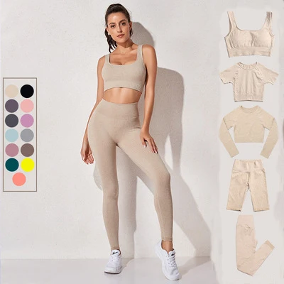 70% OFF 5 шт. в наборе оптовая продажа 2/3/5 шт изготовленный на заказ логос бесшовные тренажерный зал комплект детской одежды костюмы рубчик стильное платье с длинным рукавом для занятий йогой