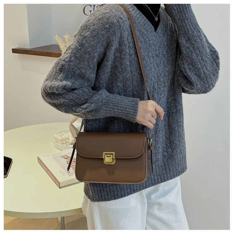 Women Fashion Simplicity Solid Color Handbag Niche Design Chain Single Shoulder Crossbody Bag