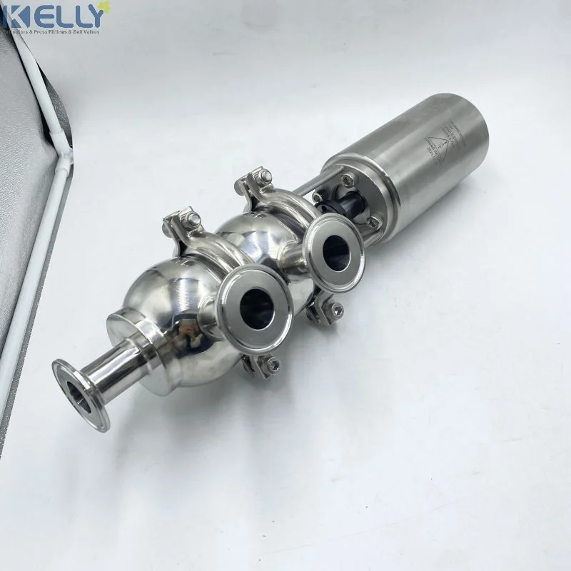 Factory 3 way Air/Spring Actuated Sanitary Stop/Reversing Valve Stainless Steel 304/316L