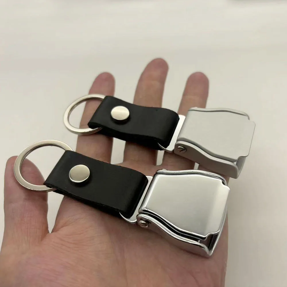 Flight Travel Aviation Detachable Airplane Buckle Seatbelt Safety Custom Seat Belt Buckle Leather Strap Keychain For Backpack