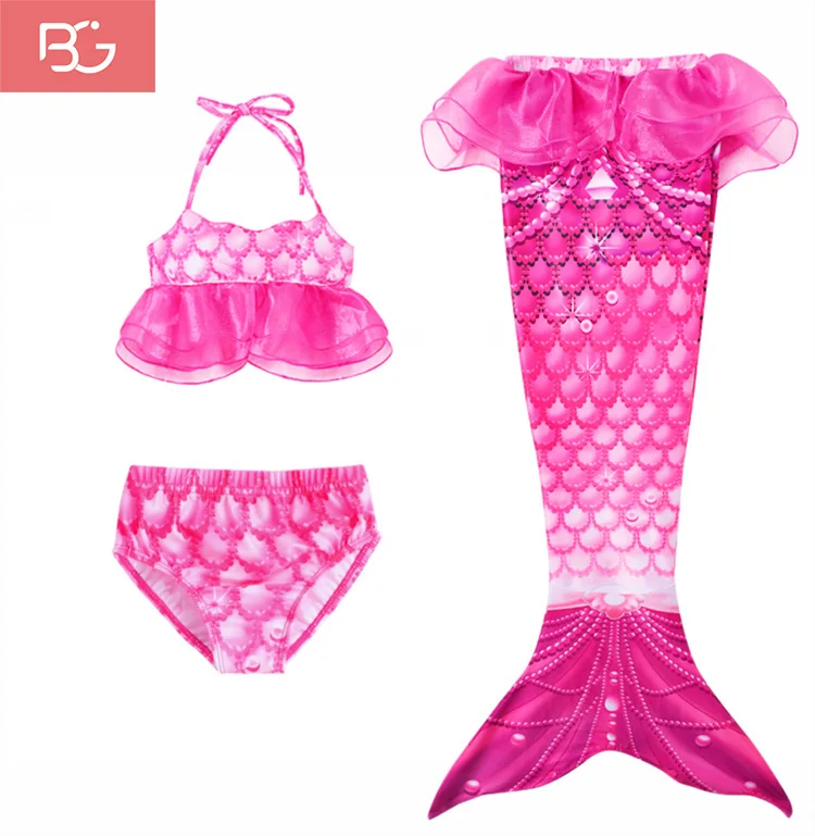 B&G Children Swimsuit 3-piece set kids Girls Swimwear mermaid tail for swimming
