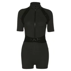 New arrive 2020 knit skinny bodysuit short sleeve playsuit active jumpsuit