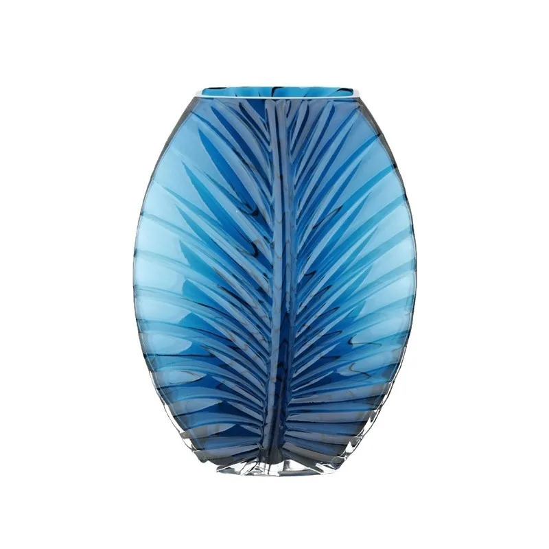 Modern Simple Creative blue Leaf Pattern Glass Vase Wedding decoration for Flower Arrangement Party table decoration