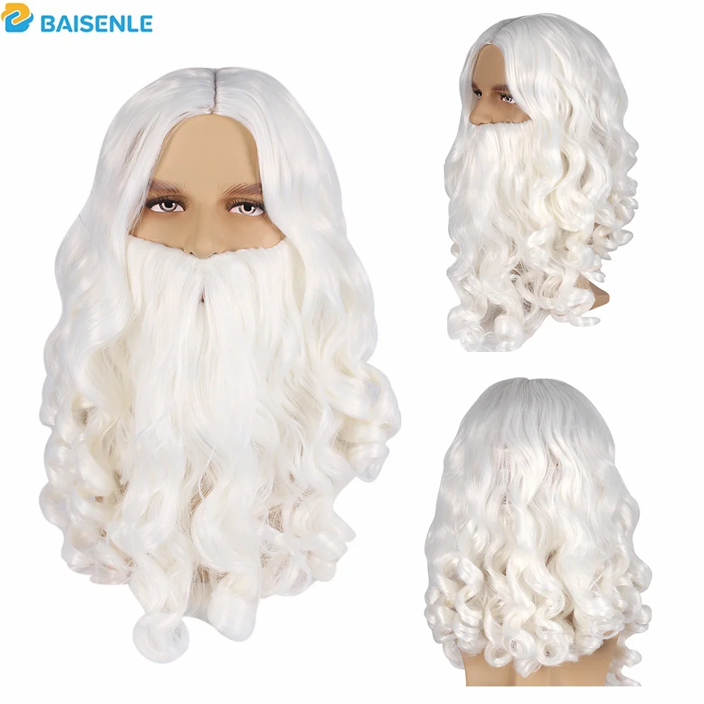 White Long Curly Hair Santa Claus Christmas Wig European And American Santa Claus Bearded Wig