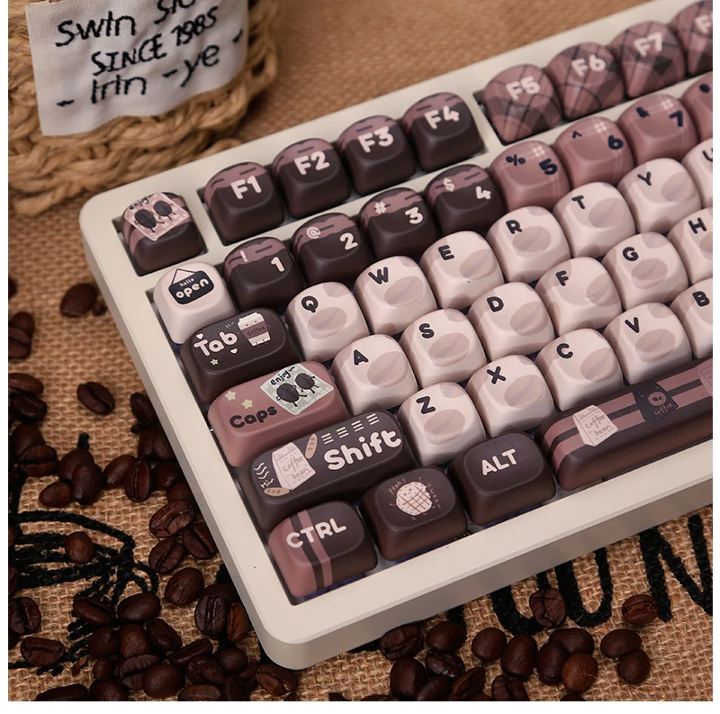 ZUOYA Coffee Bean Theme  Keycaps 131 Keys PBT Dye Sublimation Key Caps for 61/84/75/104 Keys Mechanical Keyboard