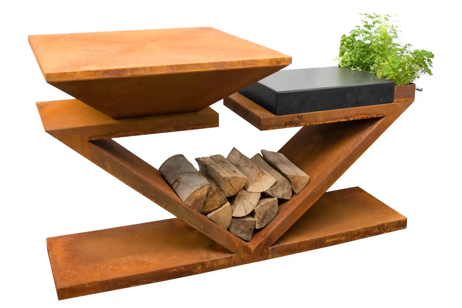 Large Wood Fired Barbecue Charcoal BBQ Grill Corten steel Fire Pit grill