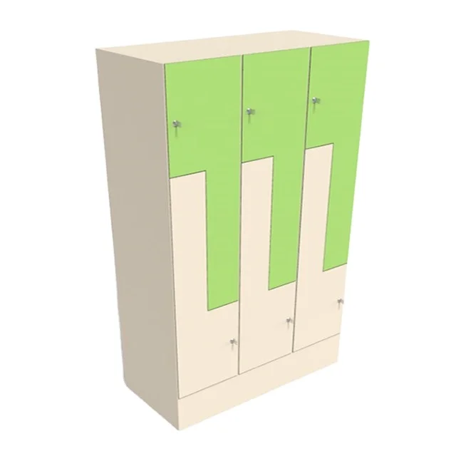 Intelligent Key Lock 3-Door HPL Locker Cabinet Z-Shape Storage Wood and Compact Laminate Changing Room Lockers Waterproof