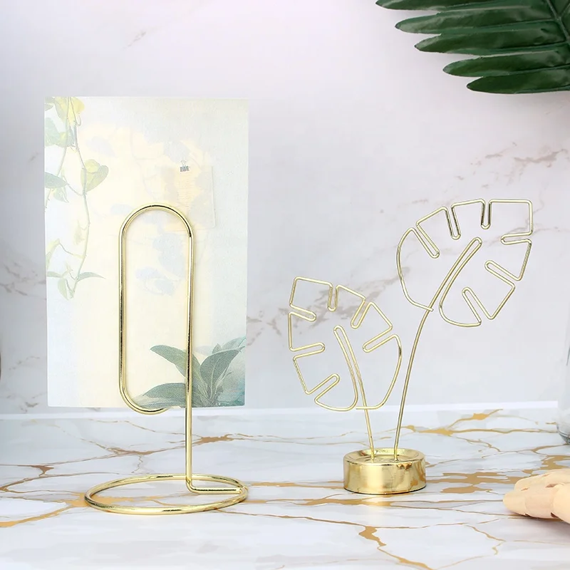 simple gold - plated metal business card holder desktop creative Turtle Cove leaf shape notes clips folders