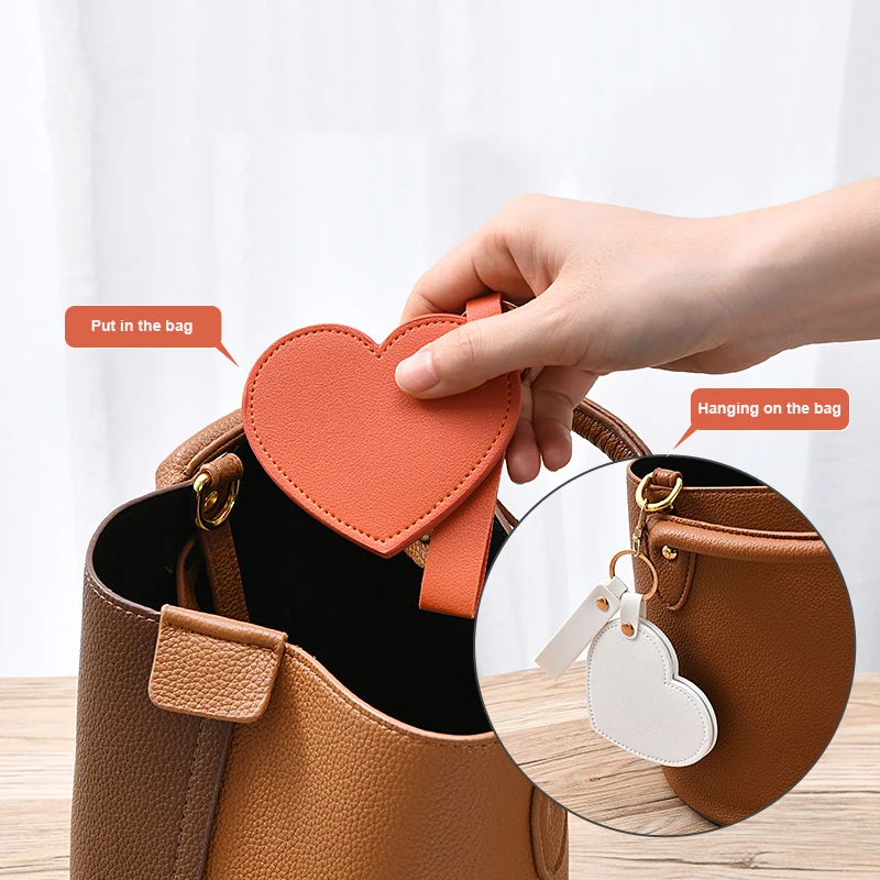 SAIYII New Arrival Heart Design Pu Leather Travel Makeup Mirror Pocket Mirror Custom Logo Compact Mirror with Pu Key Chain