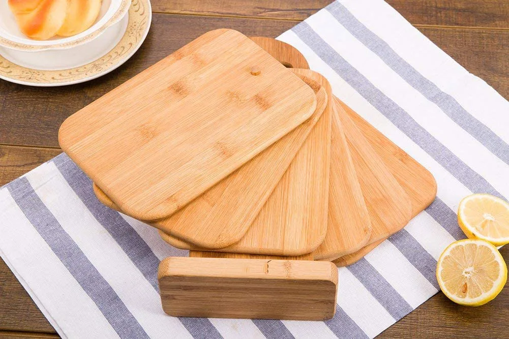 Antibacterial Bamboo Set of 6 Cutting Boards Serving Boards for Kitchen Display Stand