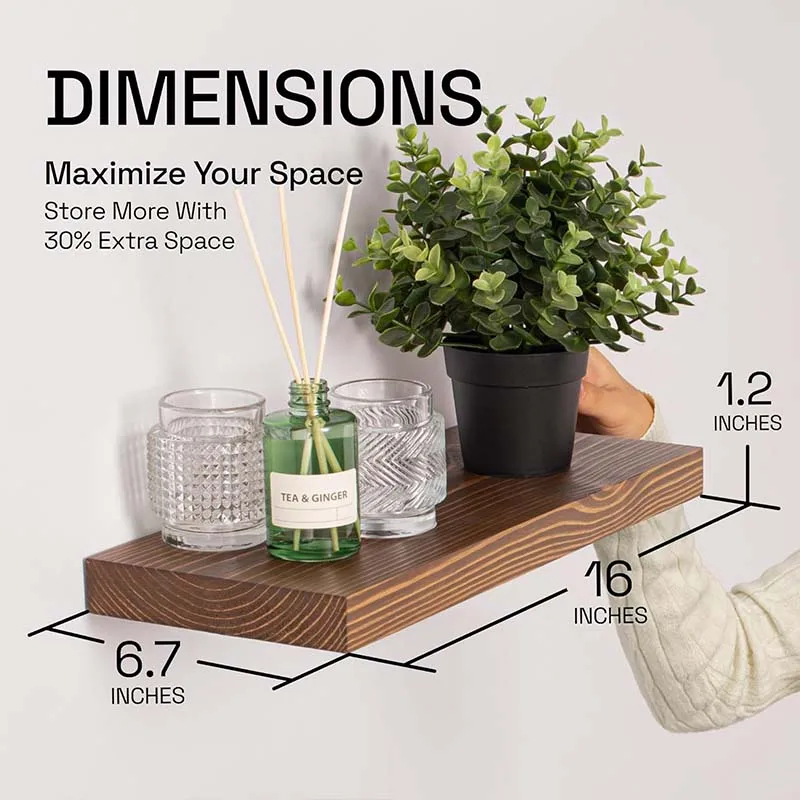Wooden bedroom shelf walnut 2-piece set suitable for bedroom wall decoration
