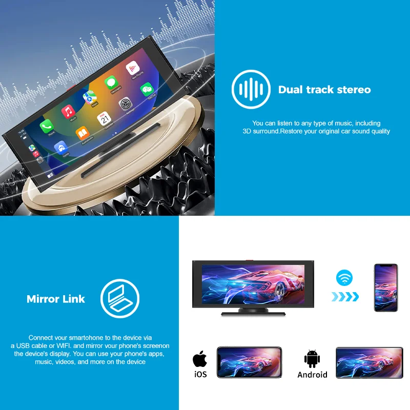 Maustor 7 Inch Portable Car Radio Stereo Touch Screen Mobile Phone Wireless Carplay Android Auto Wifi BT Car MP5 Player