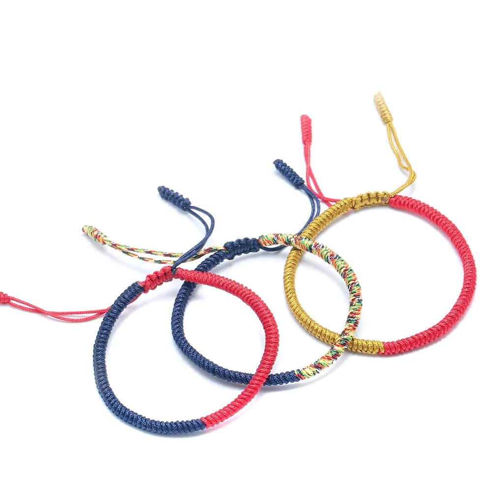 2020 wholesale handmade jewelry red rose string Buddhist love lucky slip knot charm adjustable Tibetan cuff bracelet bangle