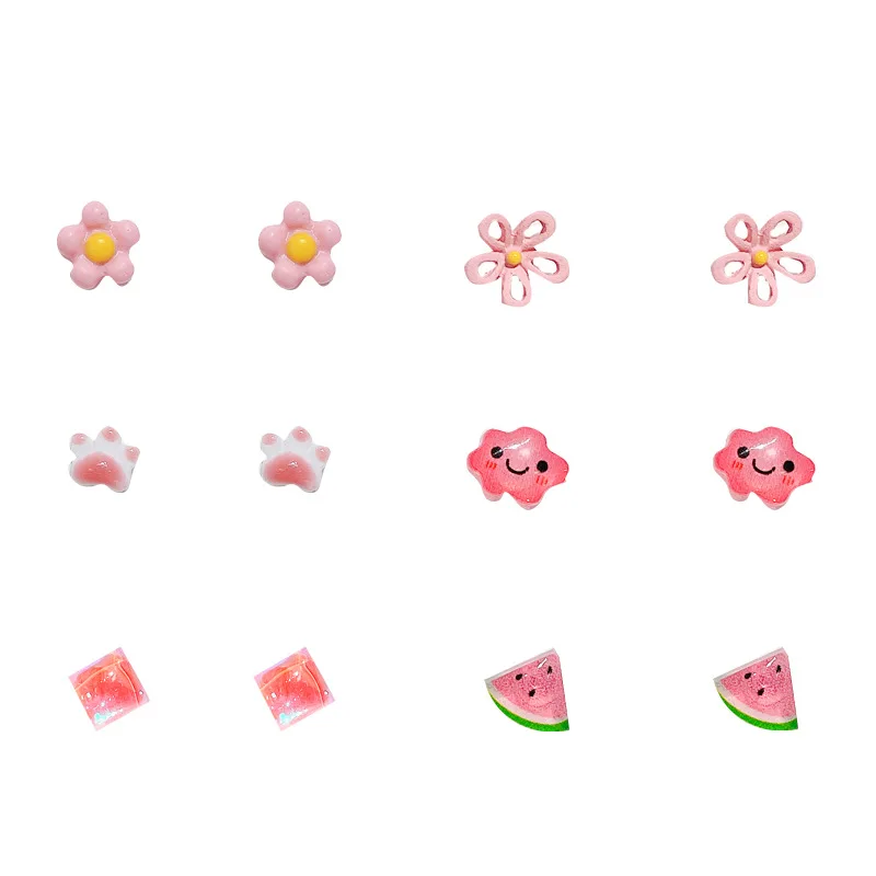 DAIHE S925 Silver Needle Candy Color Cute Heart Flower Ceramics Stud Earrings Delicate Clay Earrings Set for Women Girls