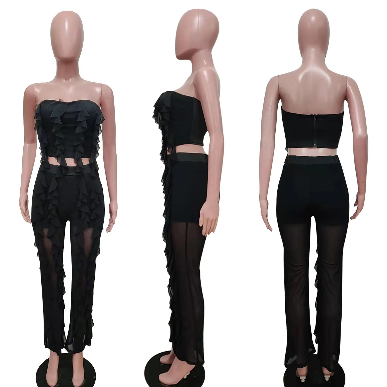 Women Off Shoulder White Black Tassel Jumpsuits Ruffle Rompers Solid Color Patchwork Slash Neck Playsuits Mesh