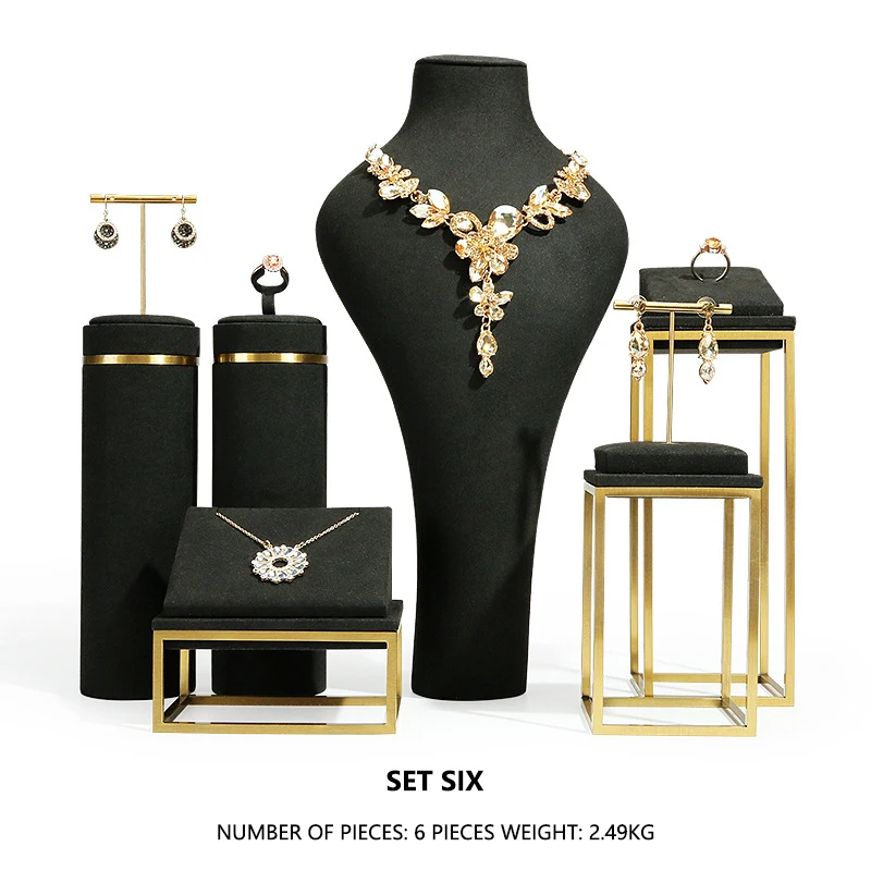 Custom LOGO Luxury Jewelry Rack Shop Store Showcase Exhibitor Metal Jewelry display Stand Set