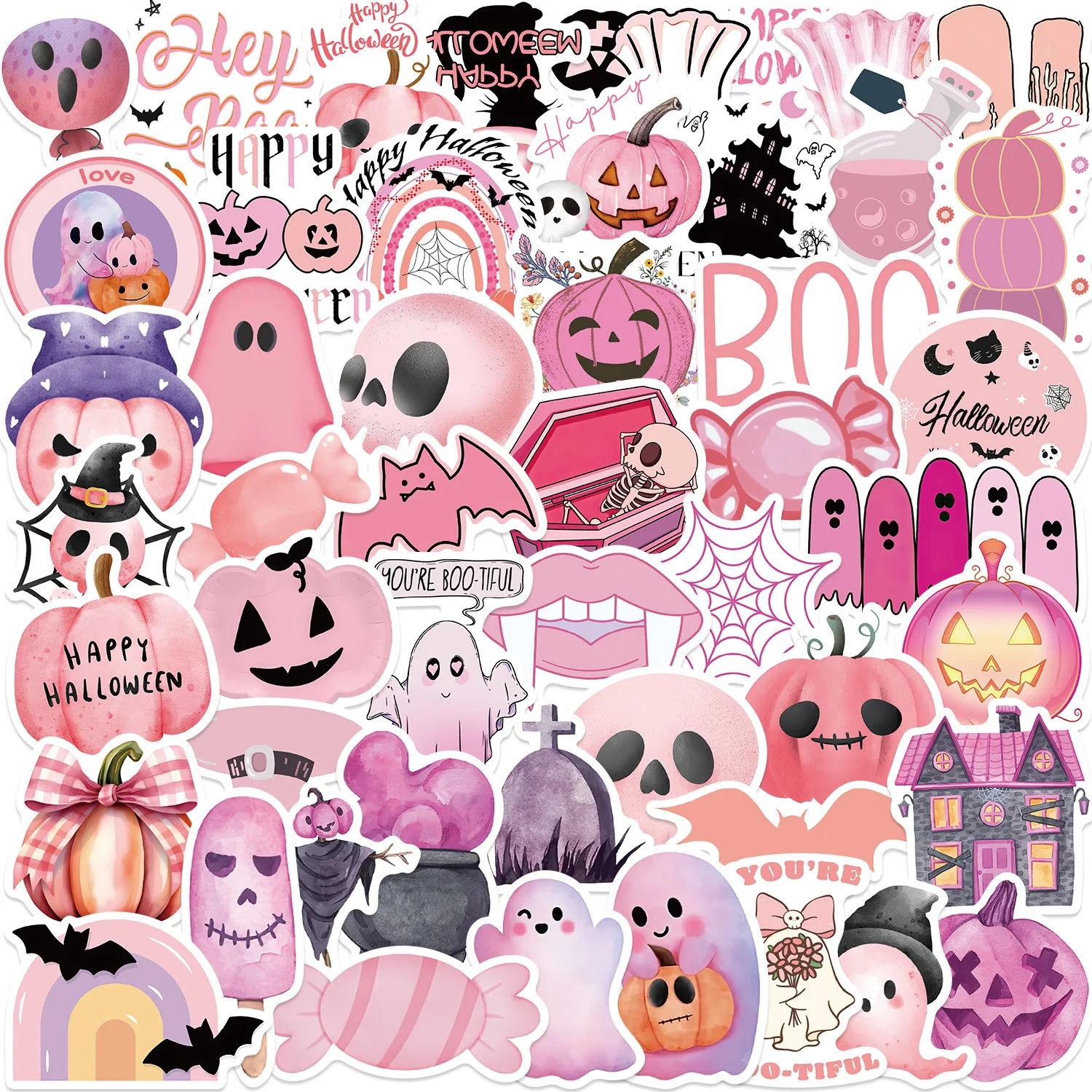 50 pink Halloween graffiti stickers decorate guitar notebook luggage DIY waterproof cartoon stickers decorative stickers