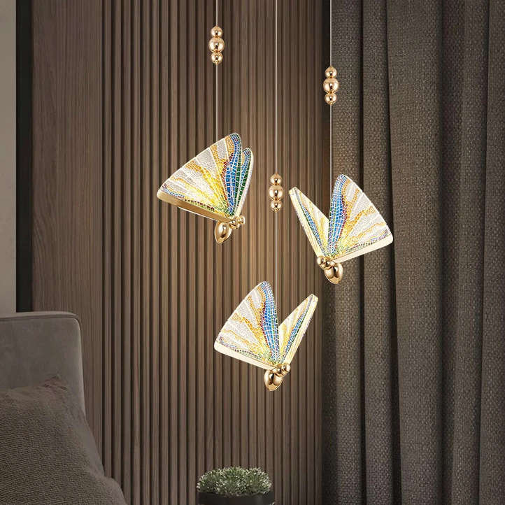 Decorative Luxury Ceiling Hanging Pendant Lighting Hotel Kitchen Fixture Lamp Butterfly Shape Modern LED Chandelier