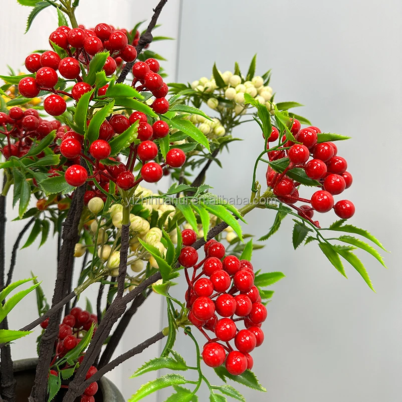 wholesale artificial red berry branch berries cuttings home decoration fruit plant branches realistic vase ornaments