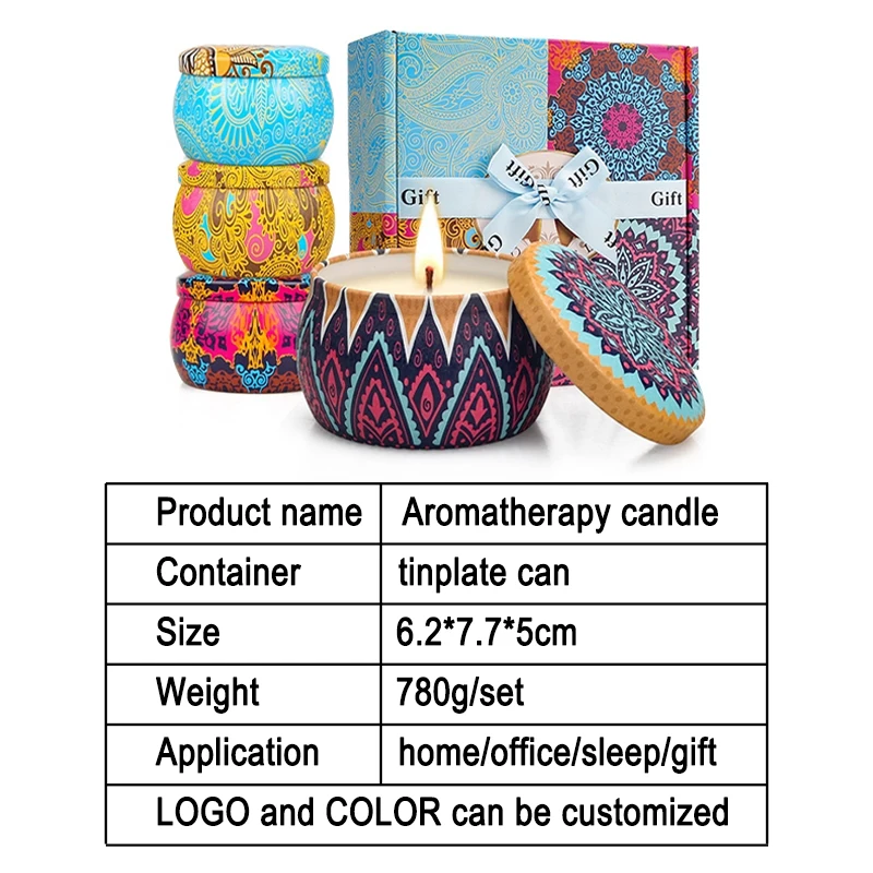 Лидер продаж оптовая продажа роскошный подарочный набор металлические Ароматические банки банка свечи ароматические из натурального соевого воска