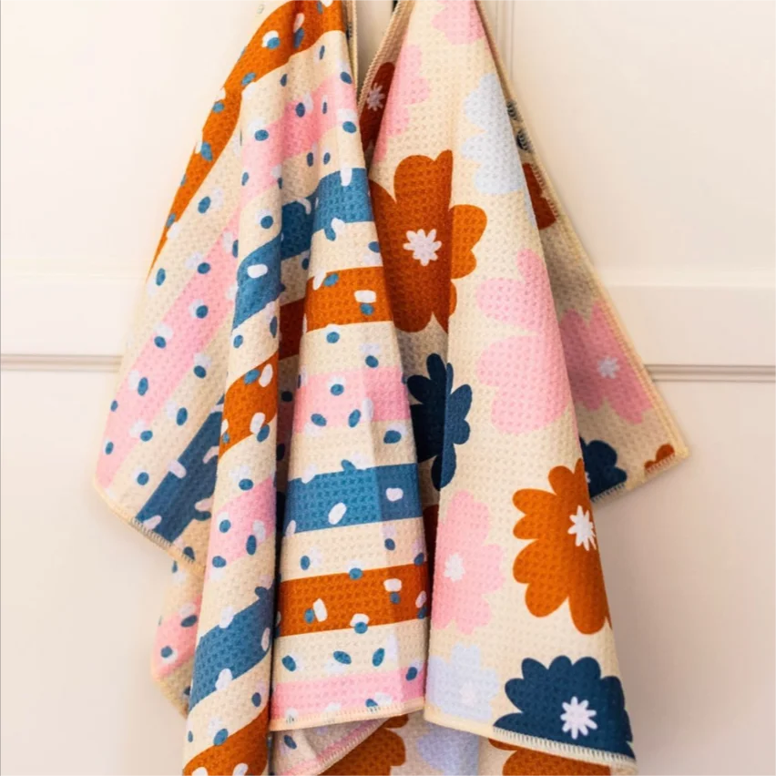 Wholesale High Quality Turkish Kitchen Dish Towels Plain White Customized Logo Tea Waffle Towels Mother and Daughter