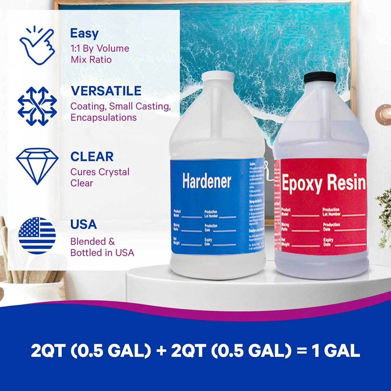 2 Gallon Crystal Clear Epoxy Resin Bulk Art Resin for Craft Tumblers Tabletop Molds Pigment River Tables