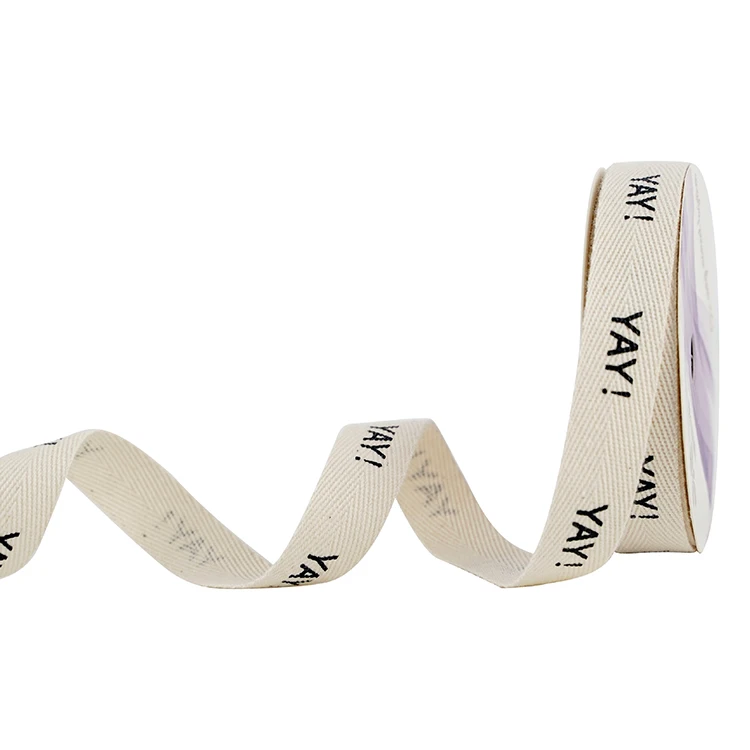 Personalized printed 100% cotton tape 1cm 1.5cm 2cm 2.5cm natural white organic twill cotton herringbone ribbon with logo