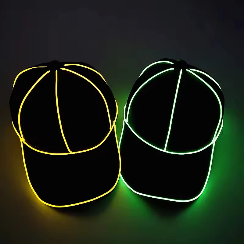 LED Glowing Hat EL Cold Light Neon Strip Tubes Baseball Cap for Hip-Hop Street Dance Performance Dress up Peaked Cap
