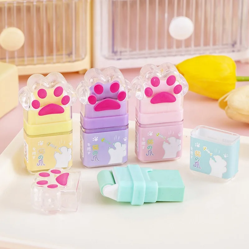 School stationery supplier creative cartoon cute cat paw kawaii eraser for kids