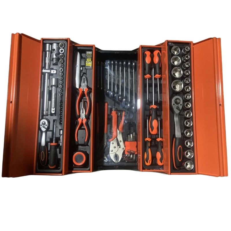 Factory 85 pieces of steam engine repair set iron box household toolbox folding three layers of hardware pliers sleeve