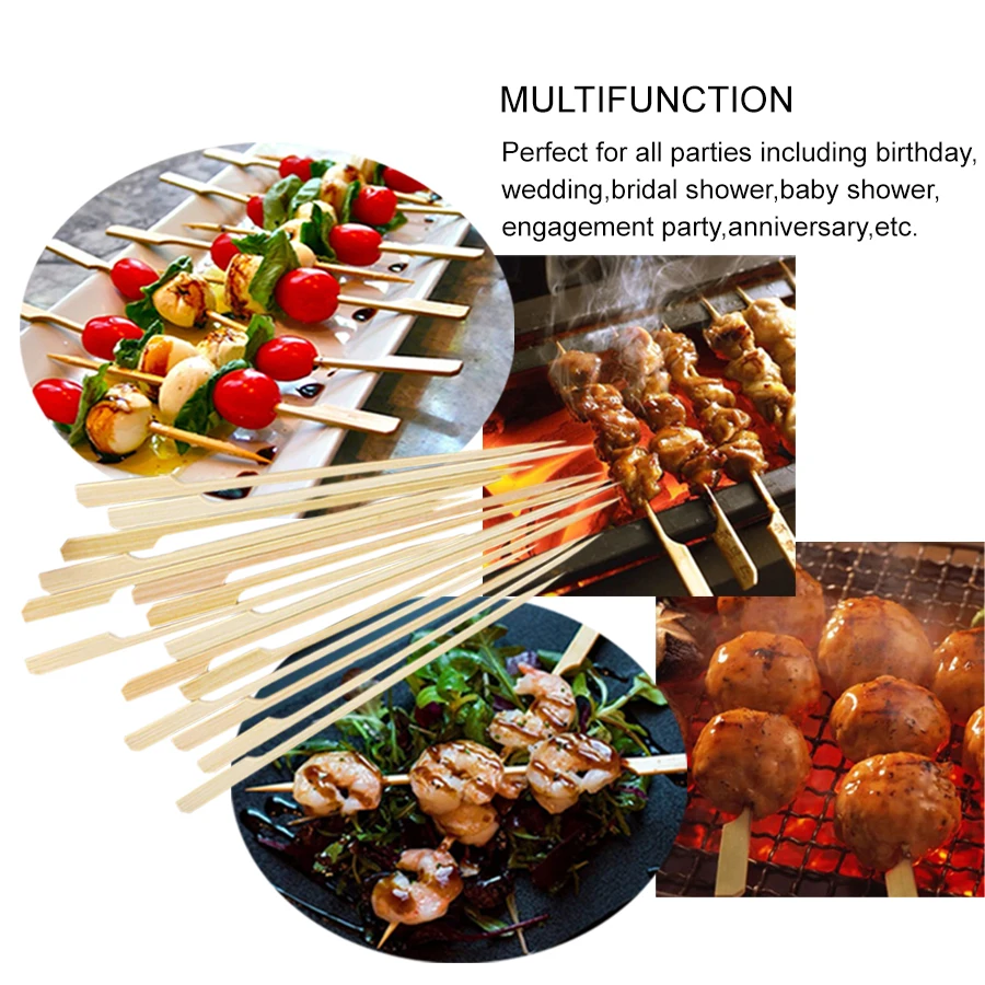 Bamboo kebabsticks skewer snack flat bbq skewers 15cm 18cm hotsale adana indian kebab skewers meat shrimp