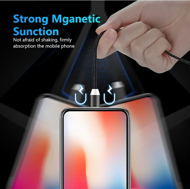 1m 2m 3m USB charging Cable Cell Phone 3 in 1 Magnetic Usb Cable For iPhone type c micro tips