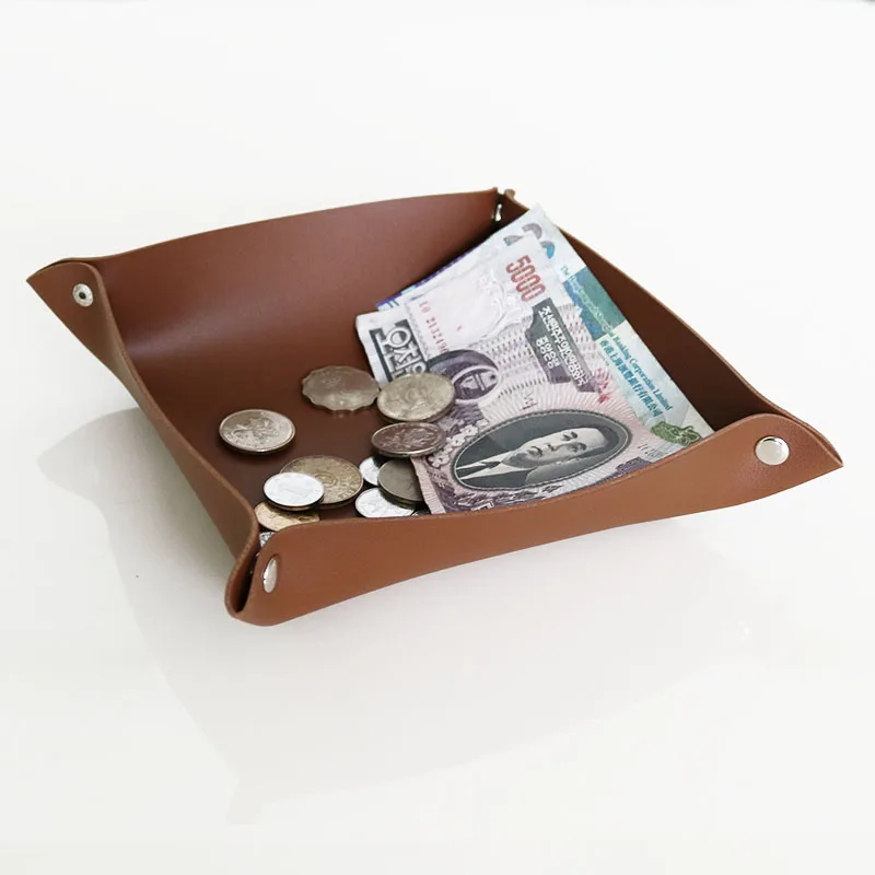 Europe PU leather  tray organizer money bag leather wallet storage box home amenity box gift tray Jewel box coin tray