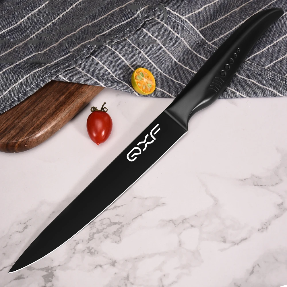 QXF Черная Акула серии черное покрытие стиль 8 дюймов из нержавеющей стали нож для Разделки мяса с полой ручкой