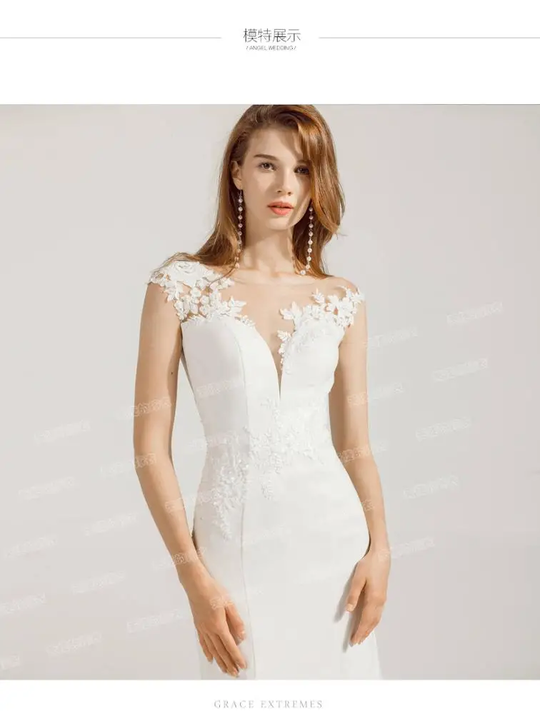 Sexy Forma Satin-twill Simple V Neck Sleeveless Bridal Gown Wedding Dresses Mermaid