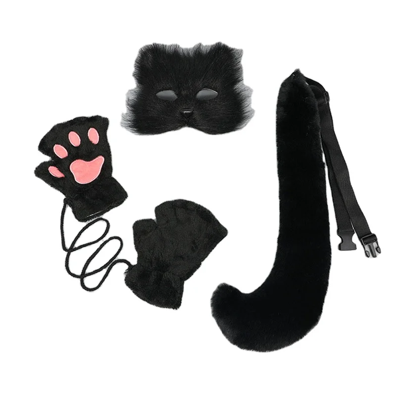 new plush fur fox mask animal paw gloves and Anime cosplay tail sets